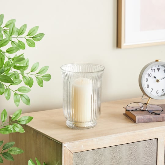 Clear Round Glass Ribbed Fluted Decorative Candle Holder